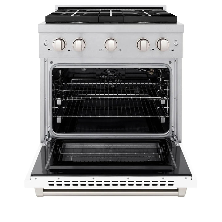 ZLINE Paramount 30" 4.2 cu. ft. Gas Range with Convection Oven in DuraSnow® Stainless Steel with White Matte Door, SGRS-WM-30