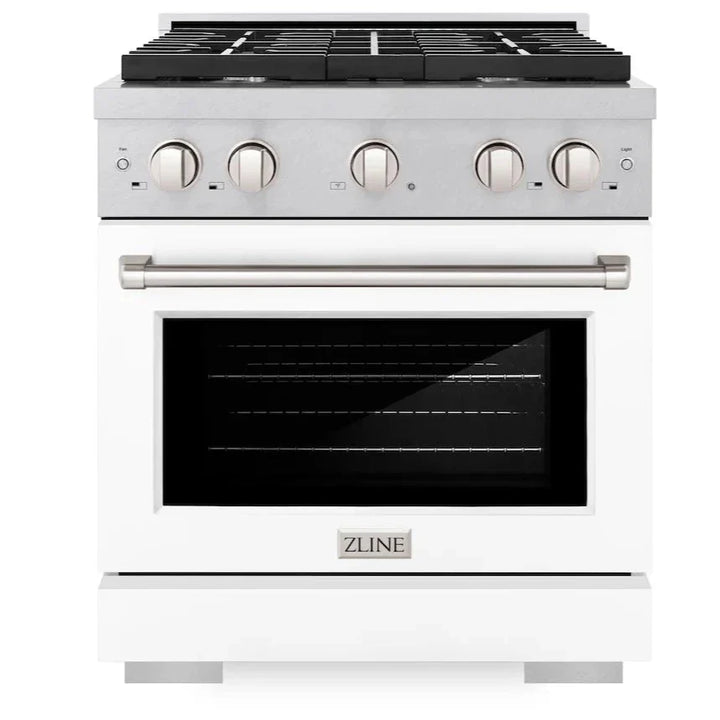 ZLINE Paramount 30" 4.2 cu. ft. Gas Range with Convection Oven in DuraSnow® Stainless Steel with White Matte Door, SGRS-WM-30