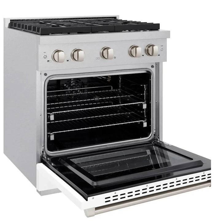 ZLINE Paramount 30" 4.2 cu. ft. Gas Range with Convection Oven in DuraSnow® Stainless Steel with White Matte Door, SGRS-WM-30