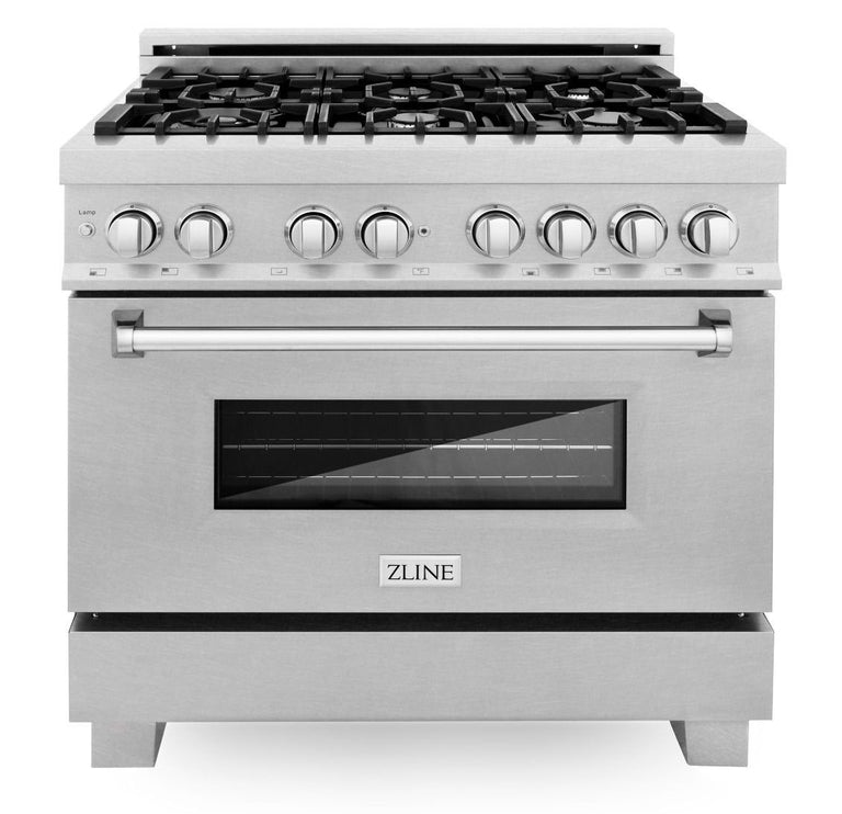 ZLINE 36” 3 Piece Stainless Fuel Range w/ Range Hood &amp; Dishwasher