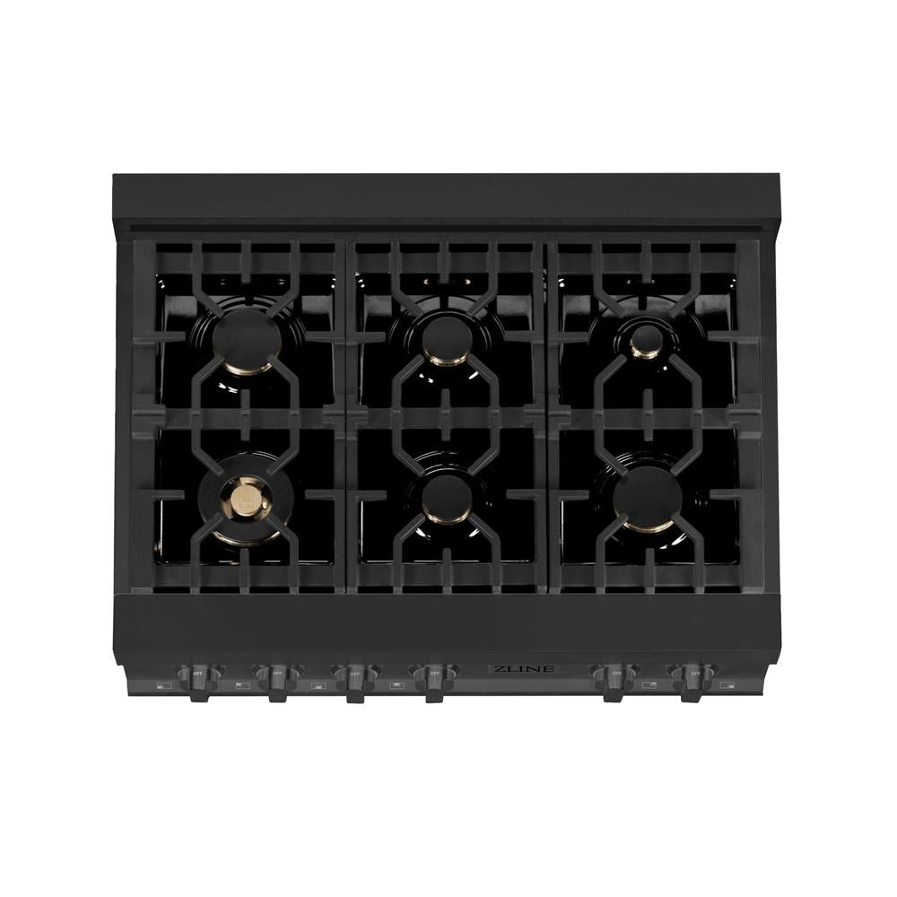 ZLINE Kitchen Package with 36 in. Black Stainless Steel Rangetop, 36 in. Convertible Range Hood and Double Wall Oven (3KP-RTBRH36-AWD)