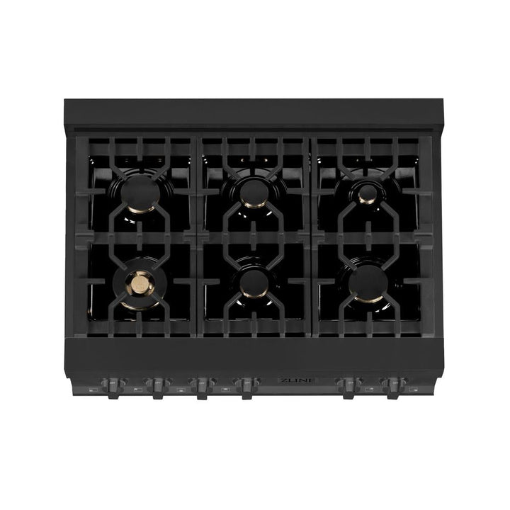 ZLINE Kitchen Package with 36 in. Black Stainless Steel Rangetop, 36 in. Convertible Range Hood and Double Wall Oven (3KP-RTBRH36-AWD)