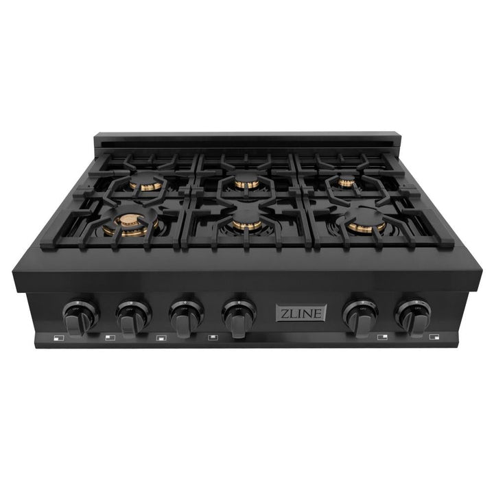 ZLINE Kitchen Package with 36 in. Black Stainless Steel Rangetop, 36 in. Convertible Range Hood and Double Wall Oven (3KP-RTBRH36-AWD)