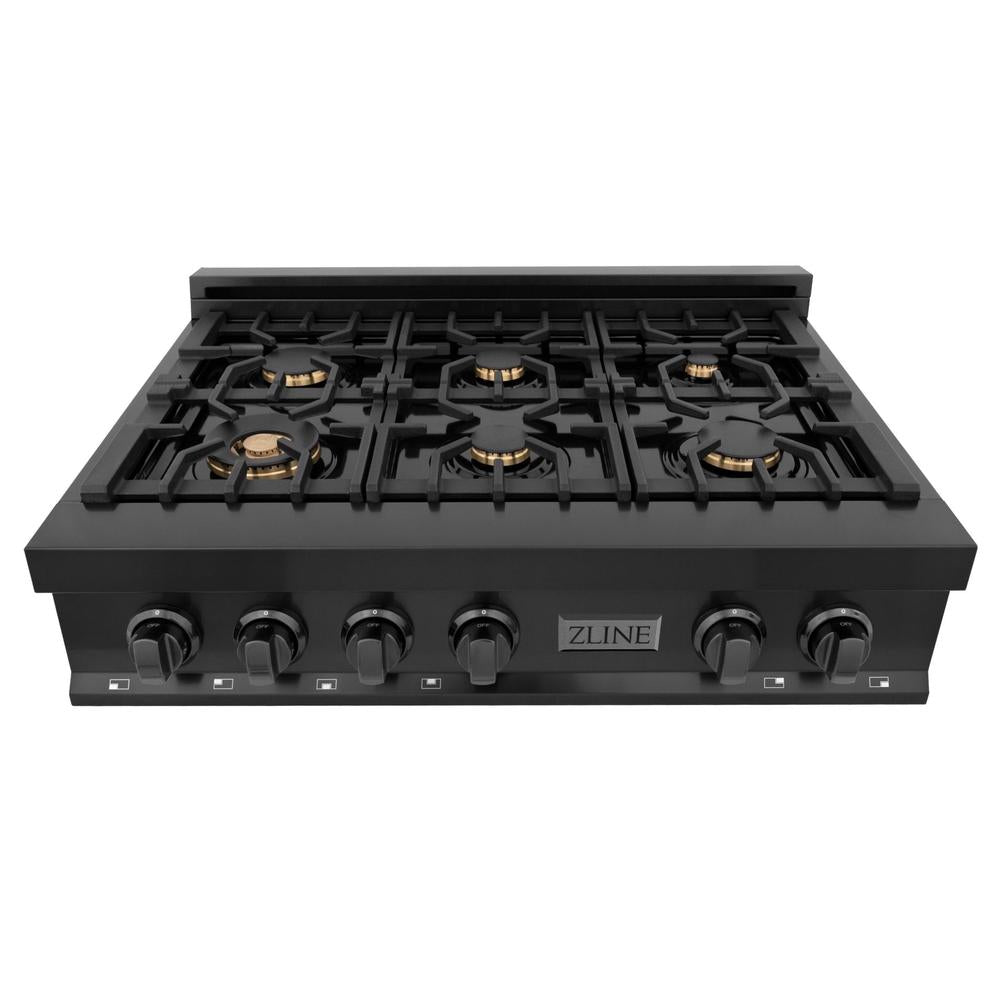 ZLINE Kitchen Package with 36 in. Black Stainless Steel Rangetop and 36 in. Convertible Range Hood (2KP-RTBRH36)