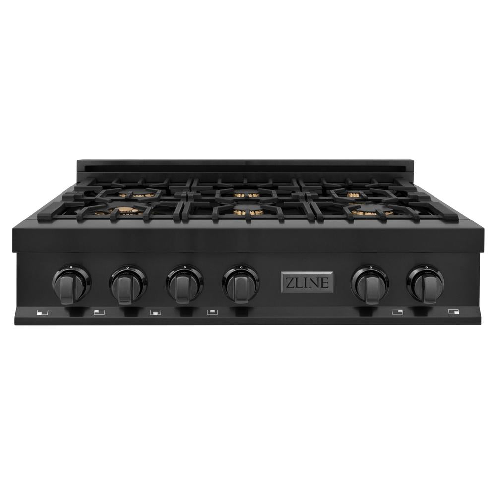 ZLINE Kitchen Package with 36 in. Black Stainless Steel Rangetop, 36 in. Convertible Range Hood and Double Wall Oven (3KP-RTBRH36-AWD)