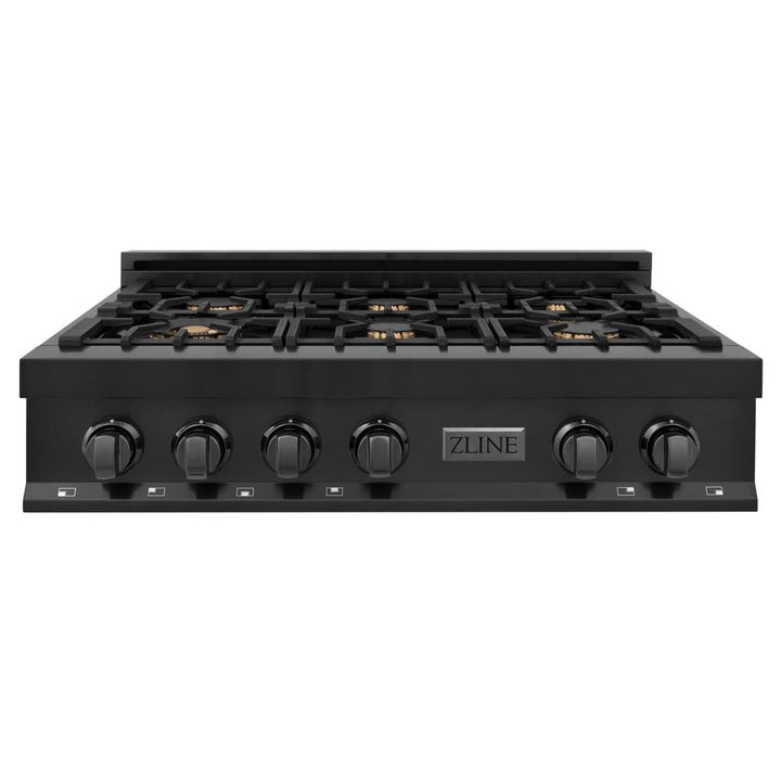 ZLINE Kitchen Package with 36 in. Black Stainless Steel Rangetop, 36 in. Convertible Range Hood and Double Wall Oven (3KP-RTBRH36-AWD)
