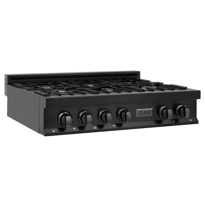 ZLINE 36 in. Legacy Gas Rangetop with 6 Brass Burners and Porcelain Cooktop in Black Stainless Steel (RTB-BR-36)