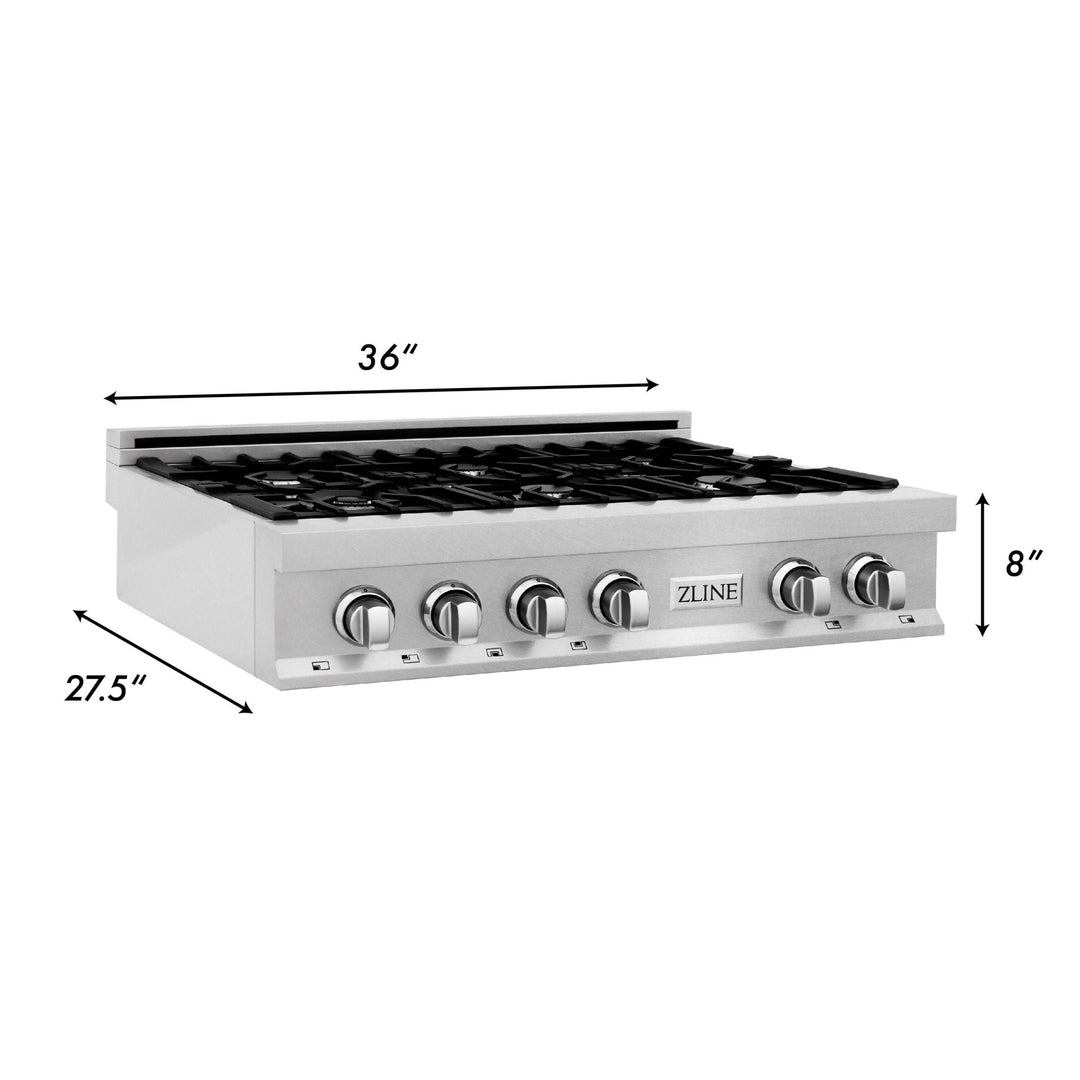 ZLINE 36" Rangetop in DuraSnow® Stainless Steel with 6 Gas Brass Burners & Griddle (RTS-GR-36)