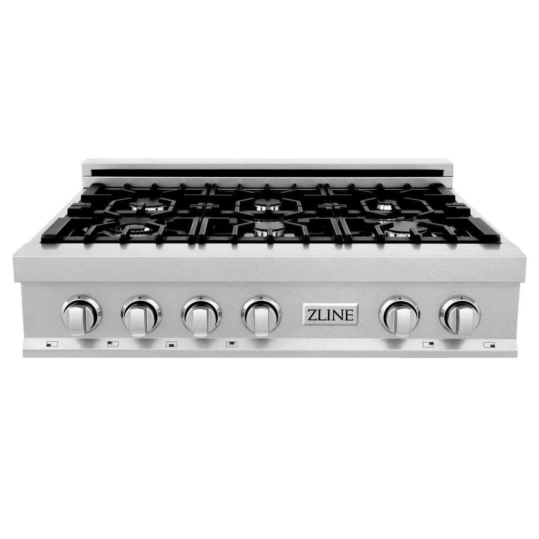 ZLINE 36" Rangetop in DuraSnow® Stainless Steel with 6 Gas Brass Burners & Griddle (RTS-GR-36)