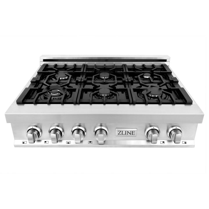 ZLINE 36" Rangetop in Stainless Steel with 6 Gas Burners and Griddle, RT-GR-36