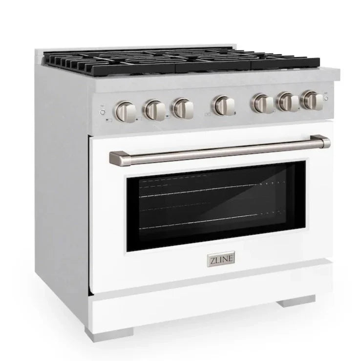 ZLINE Paramount 36" 5.2 cu. ft. Gas Range with Convection Oven in DuraSnow® Stainless Steel with White Matte Door, SGRS-WM-36