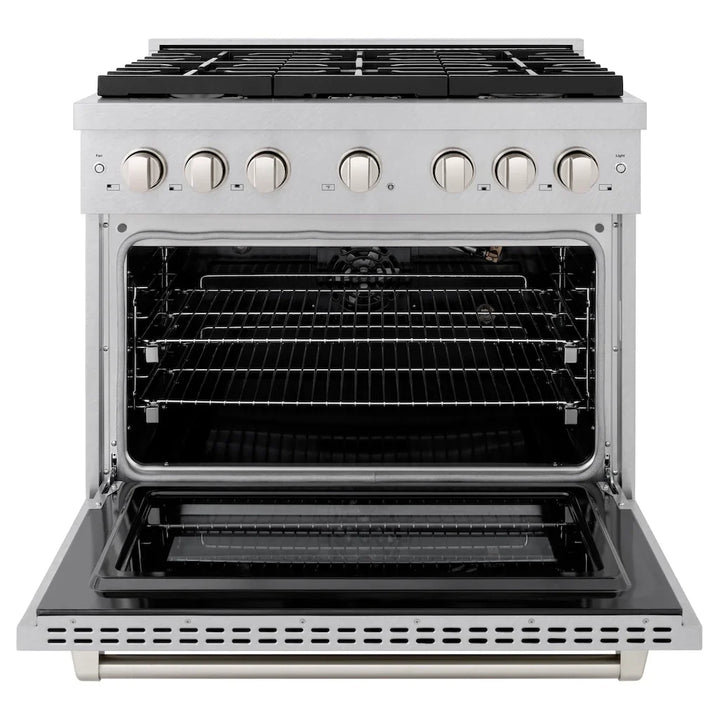 ZLINE Paramount 36" Gas Range with Convection Oven and 6 Brass Burners in DuraSnow® Stainless Steel, SGRS-BR-36