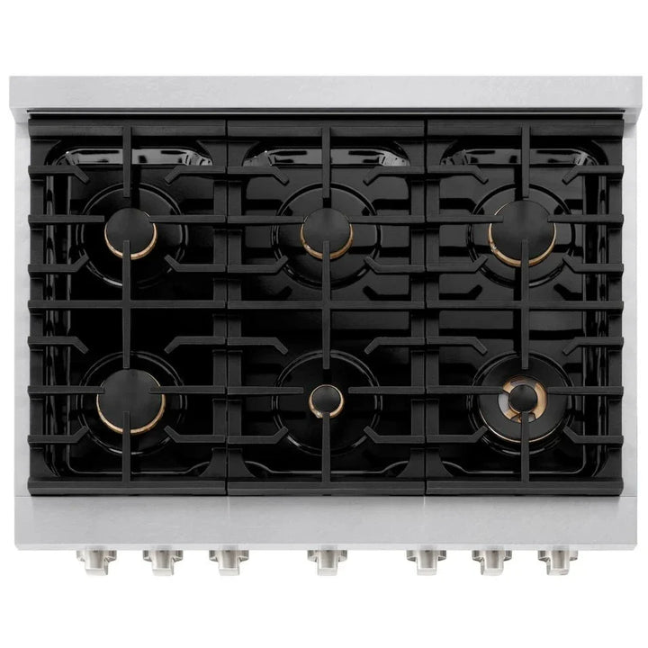 ZLINE Paramount 36" Gas Range with Convection Oven and 6 Brass Burners in DuraSnow® Stainless Steel, SGRS-BR-36