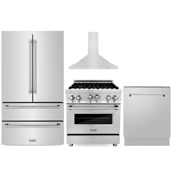 ZLINE 30" 4 Piece Stainless Range, Range Hood, Microwave &amp; Refrigerator