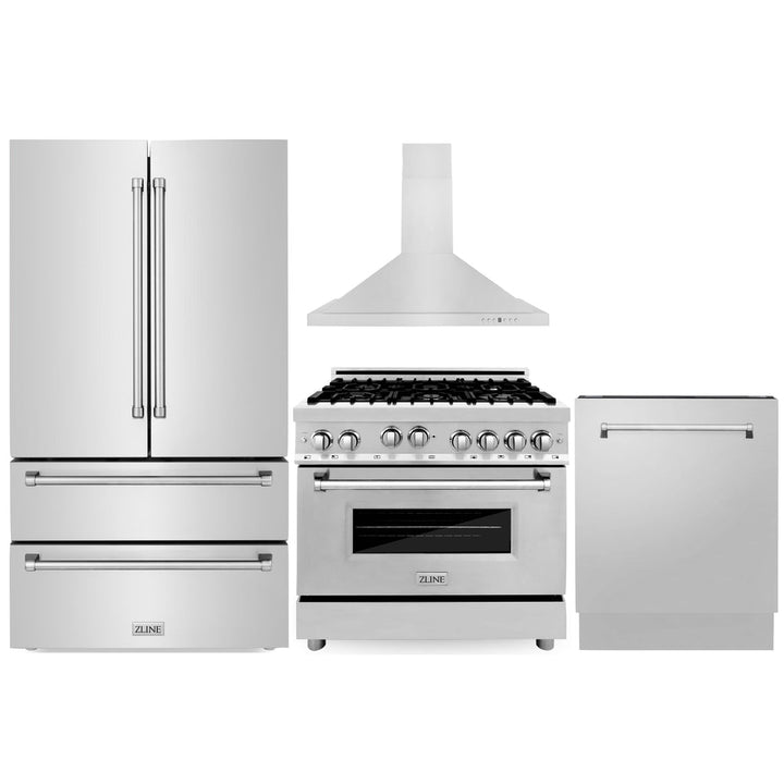 ZLINE 36" 4 Piece Stainless Range, Range Hood, Microwave &amp; Refrigerator