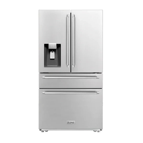 ZLINE 36" Gas Range, 36" Refrigerator, Convertible Wall Mount Hood, 3-Rack Dishwasher