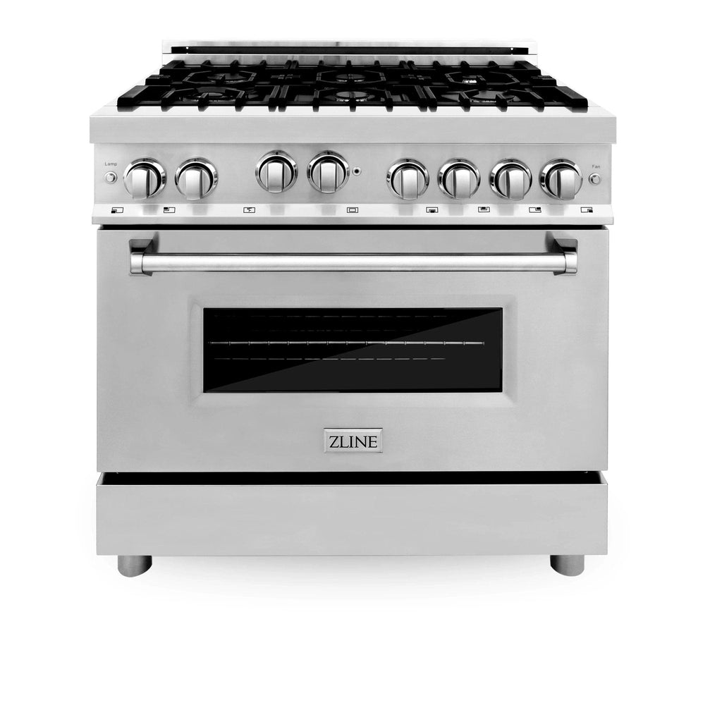 ZLINE 36" 4 Piece Stainless Range, Range Hood, Dishwasher &amp; Microwave