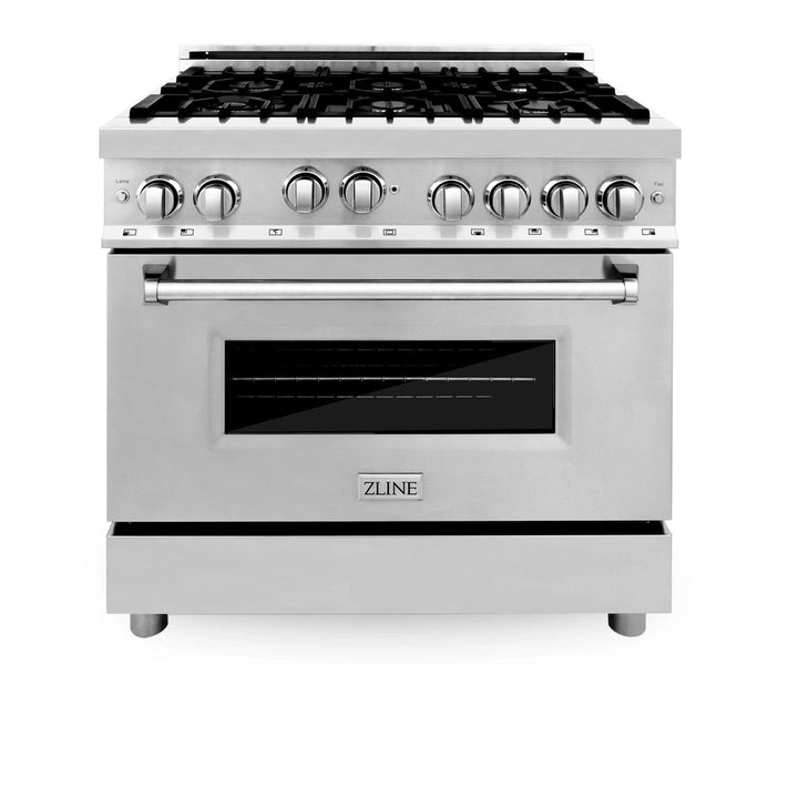 ZLINE 36" 4 Piece Stainless Range, Range Hood, Dishwasher &amp; Microwave