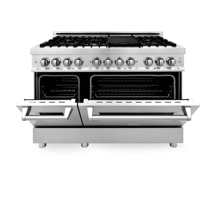 ZLINE 48 in. Kitchen Package with Stainless Steel Dual Fuel Range and Convertible Vent Range Hood (2KP-RARH48)