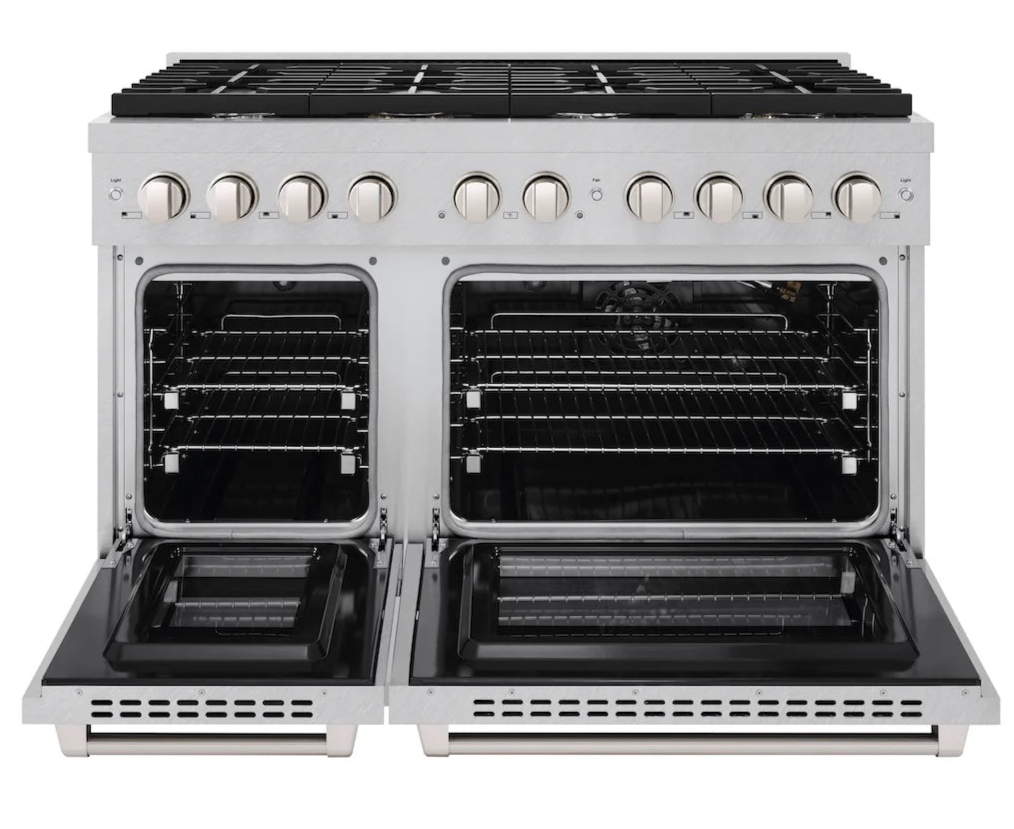 ZLINE Paramount 48” Gas Range with Convection Oven and 8 Burners in DuraSnow® Stainless Steel, SGRS-48