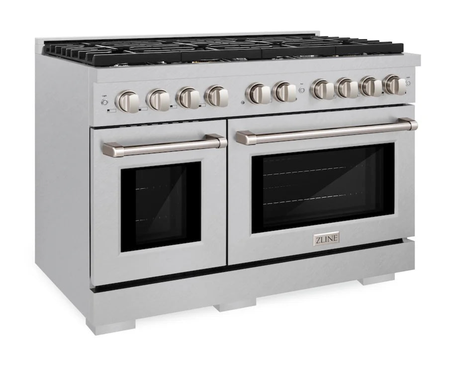 ZLINE Paramount 48” Gas Range with Convection Oven and 8 Burners in DuraSnow® Stainless Steel, SGRS-48