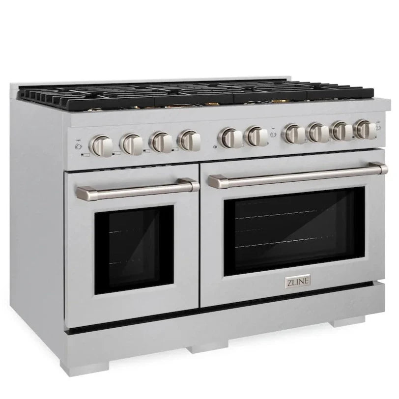 ZLINE Paramount 48” 6.7 cu. ft. Gas Range with Convection Oven and 8 Brass Burners in DuraSnow® Stainless Steel, SGRS-BR-48