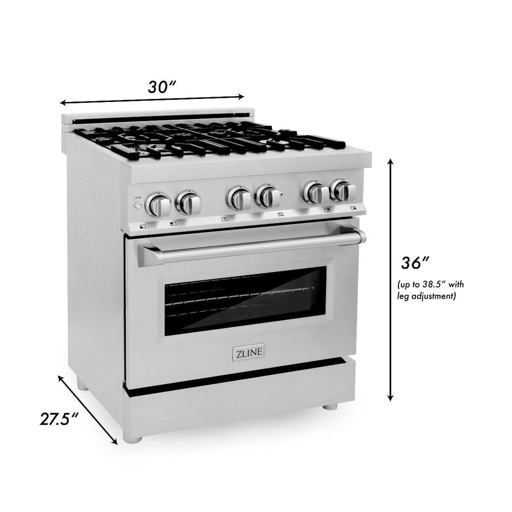 Zline 30” Fuel Range, Refrigerator, Mount Hood, Microwave &amp; Dishwasher