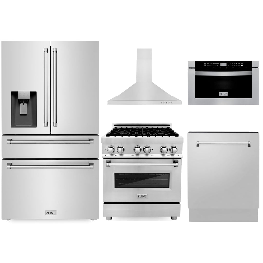Zline 30” Fuel Range, Refrigerator, Mount Hood, Microwave &amp; Dishwasher
