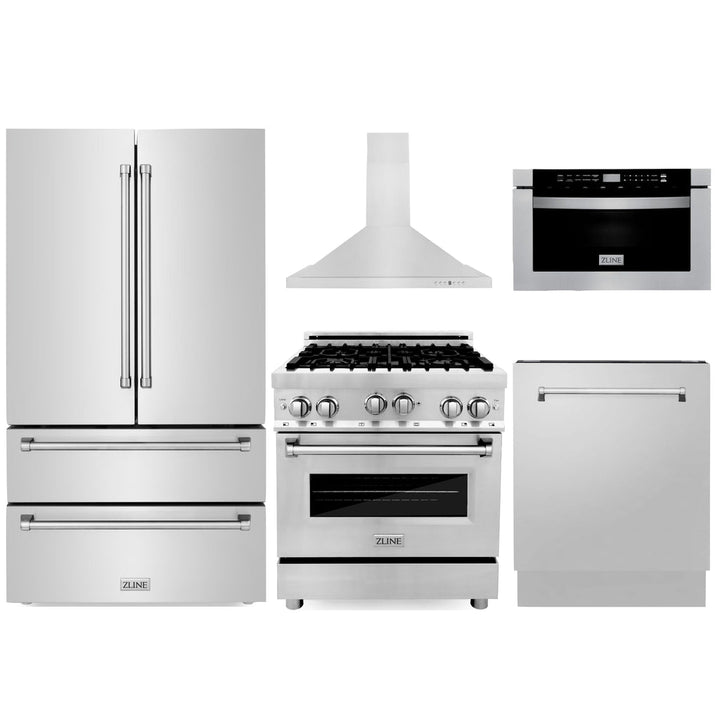 Zline 30” Gas Range, Refrigerator, Mount Hood, Microwave &amp; Dishwasher