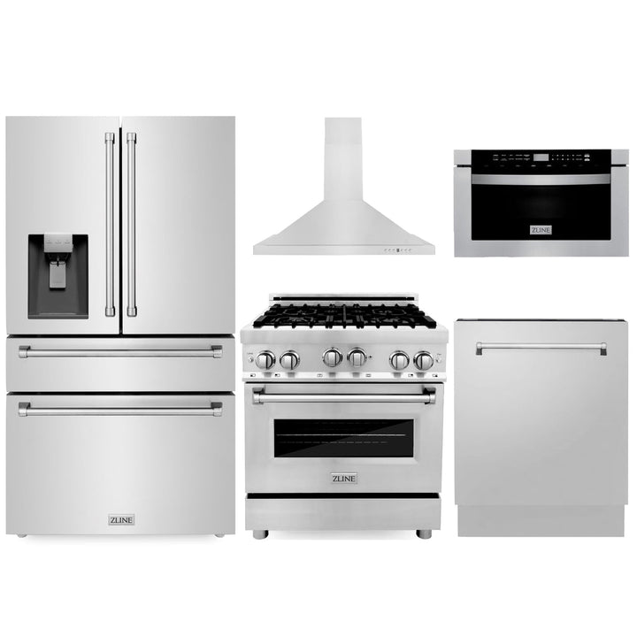 Zline 30” Gas Range, Refrigerator, Mount Hood, Microwave &amp; Dishwasher