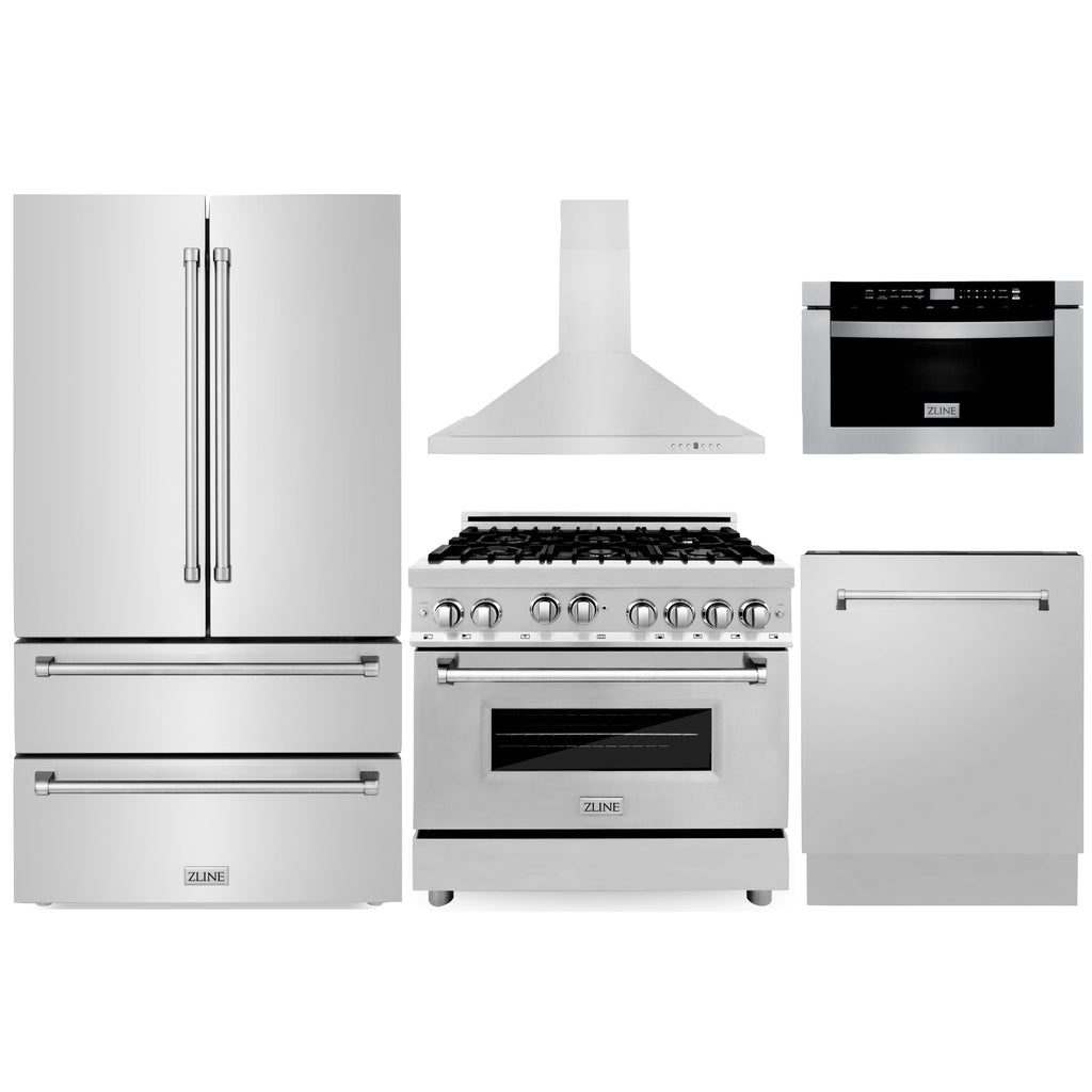 Zline 36” Gas Range, Refrigerator, Mount Hood, Microwave &amp; Dishwasher
