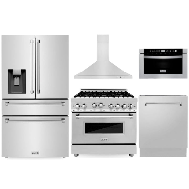Zline 36” Gas Range, Refrigerator, Mount Hood, Microwave &amp; Dishwasher