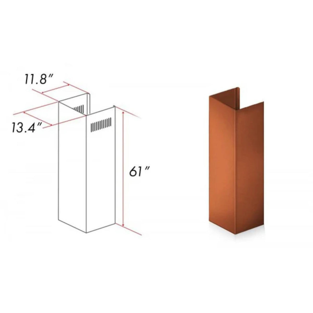 ZLINE 61-Inch Extended Copper Chimney and Crown Extension.