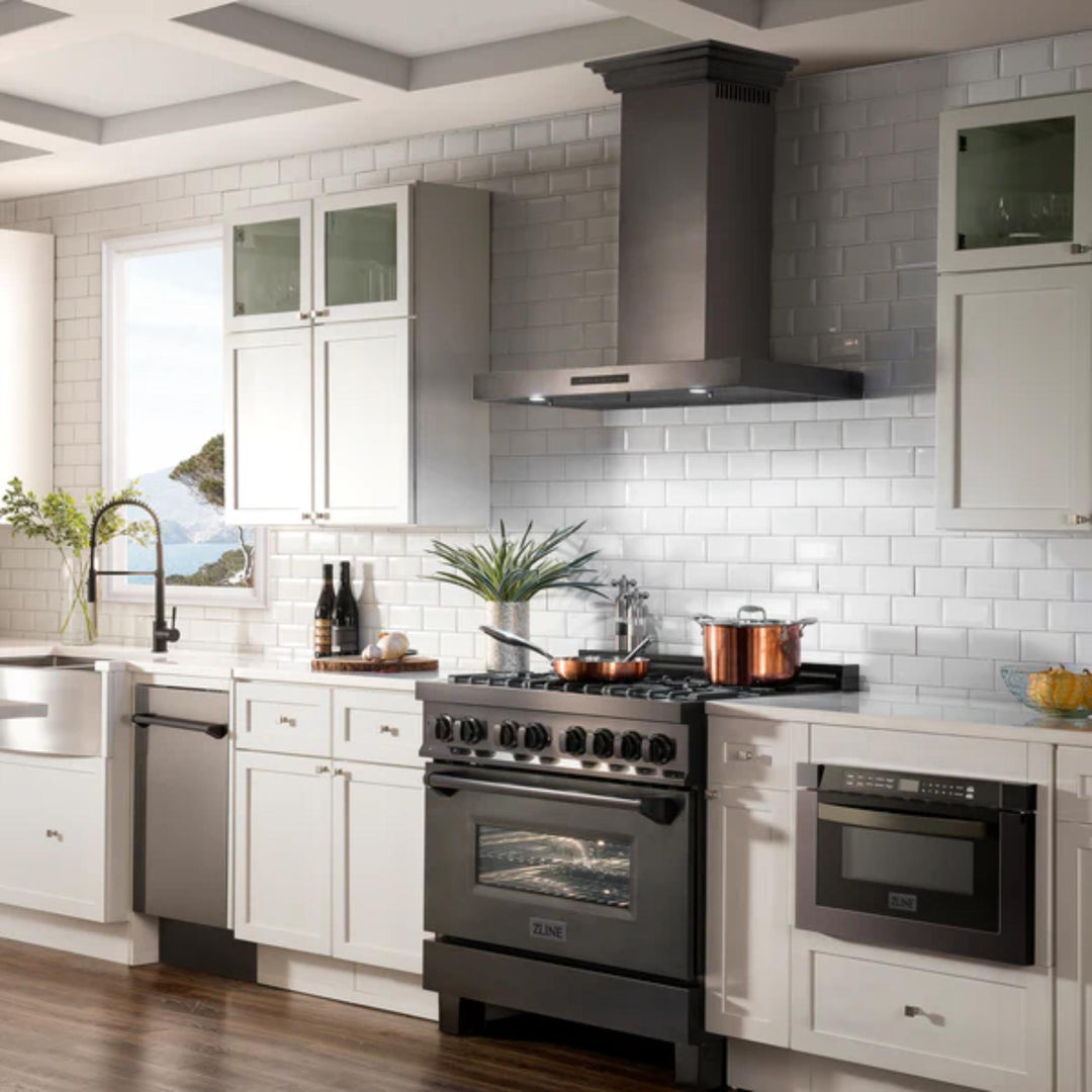 ZLINE Black Stainless Steel Wall Mount Range Hood with Crown Molding (BSKBNCRN)