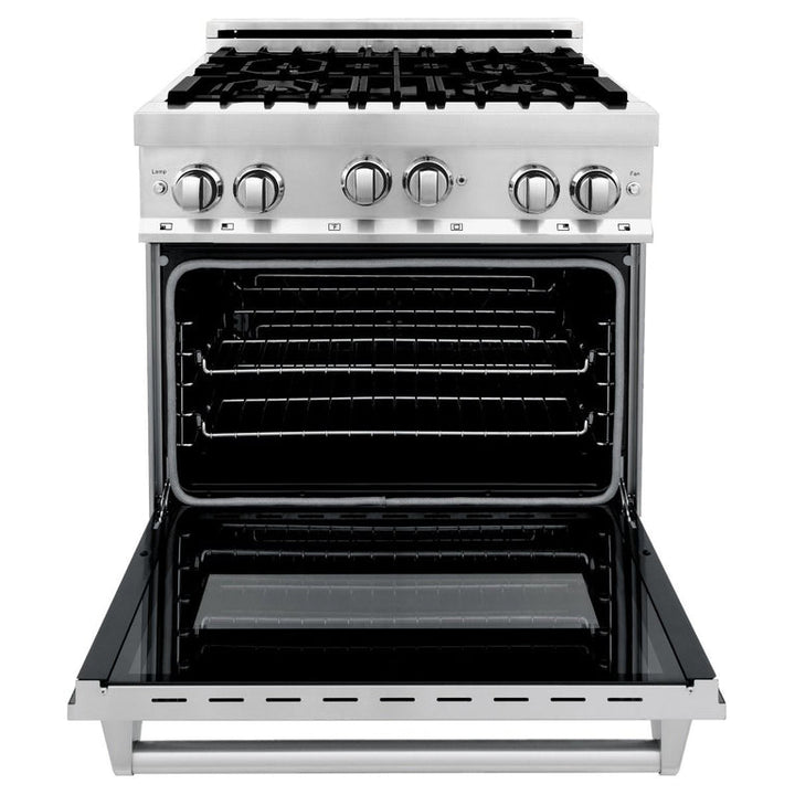 ZLINE 30” 3 Piece Stainless Fuel Range w/ Range Hood &amp; Dishwasher