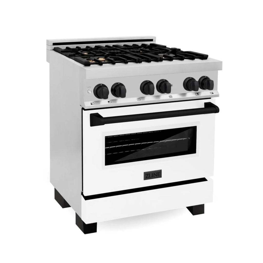 ZLINE Autograph Edition 24", 30", 36", 48", &amp; 60" Legacy Dual Fuel Range with White Matte Doors—Champagne Bronze, Polished Gold, and Matte Black Accents RAZ-WM Series.