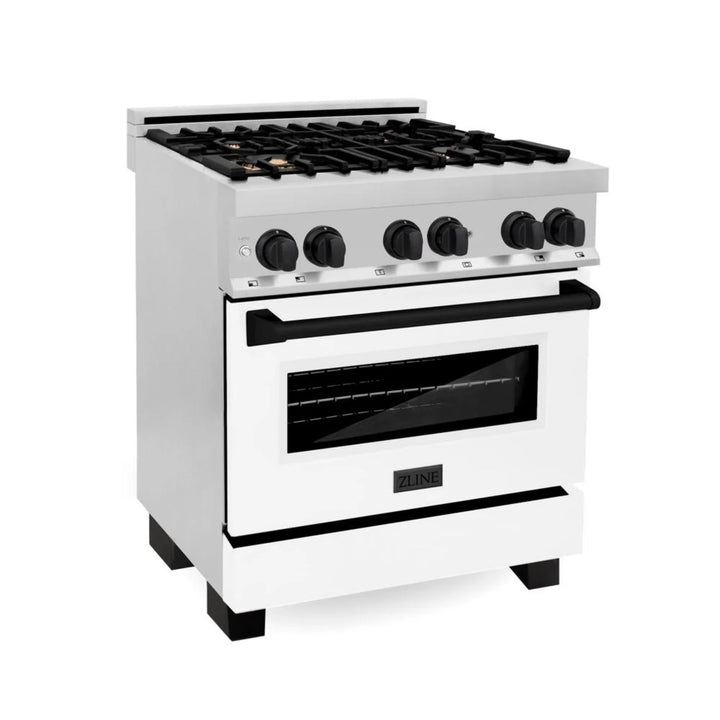 ZLINE Autograph Edition 24", 30", 36", 48", &amp; 60" Legacy Dual Fuel Range with White Matte Doors—Champagne Bronze, Polished Gold, and Matte Black Accents RAZ-WM Series.