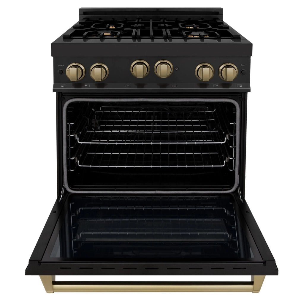 ZLINE 30" 3 Piece Black Stainless Fuel Range w/ Range Hood &amp; Dishwasher