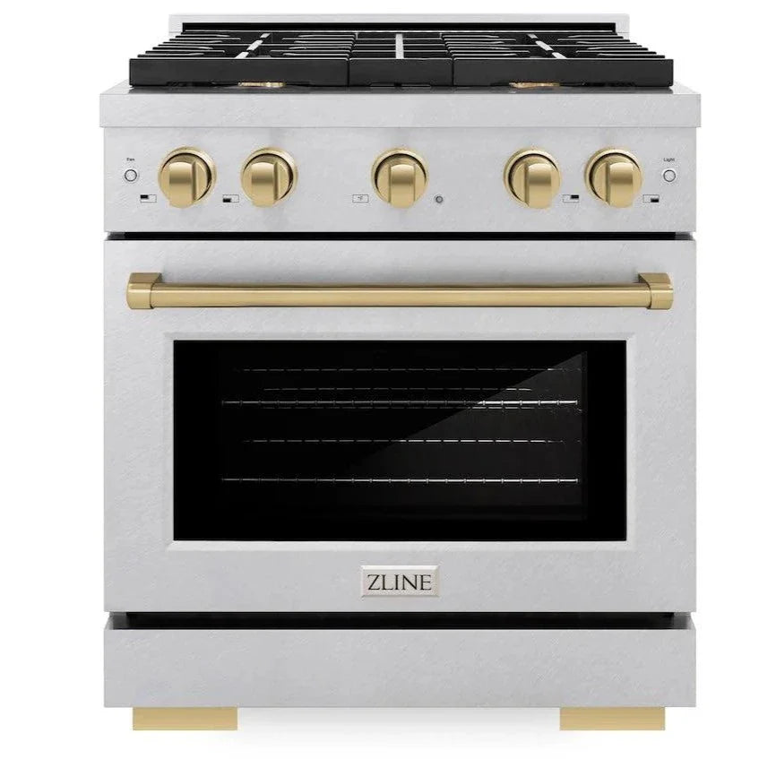 ZLINE Autograph 30" 4.2 cu. ft. Paramount Gas Range with Convection Gas Oven in DuraSnow® Stainless Steel and Bronze Accents, SGRSZ-30-CB