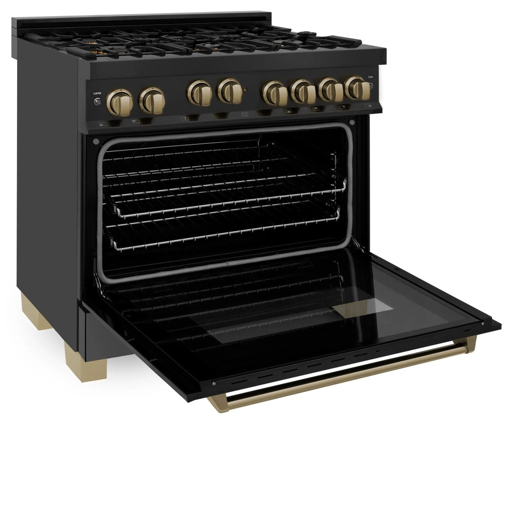 ZLINE 36" 3 Piece Black Stainless Fuel Range w/ Range Hood &amp; Dishwasher