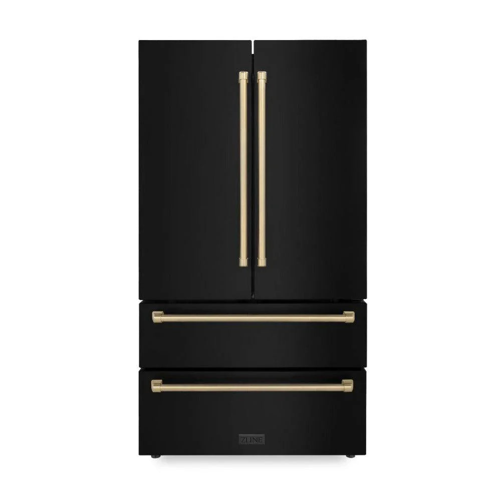 ZLINE 36" Autograph 22.5 cu. ft. Refrigerator with Ice Maker, Black Stainless, Bronze Accents, RFMZ-36-BS-CB