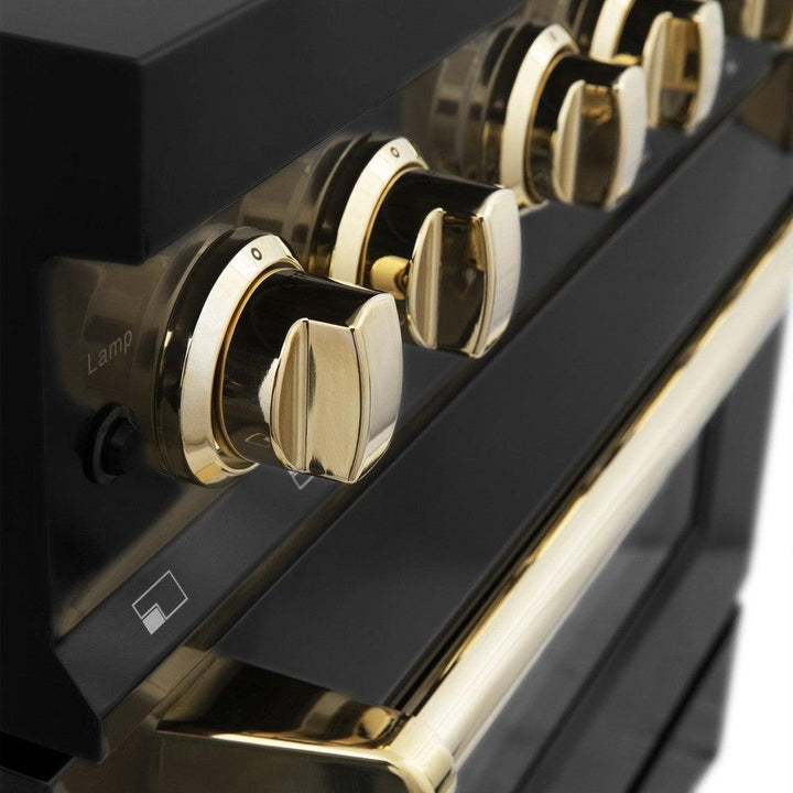 ZLINE Autograph Edition 48 in. 6.0 cu. ft. Legacy Dual Fuel Range with 7 Burner Gas Cooktop and 2 Electric Ovens in Black Stainless Steel and Polished Gold Accents (RABZ-48-G)