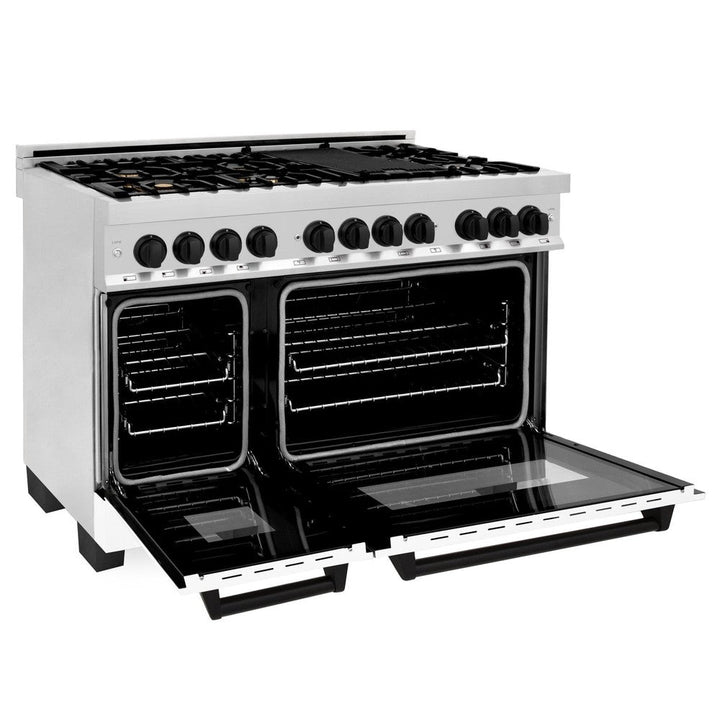 ZLINE Autograph 48" 6.0 cu. ft. Dual Fuel Range with White Matte Door and Black Matte Accents, RAZ-WM-48-MB