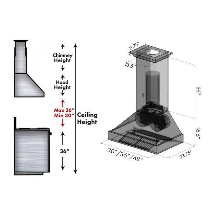 ZLINE 48 in. Black Stainless Steel Wall Mount Range Hood, BS655N-48