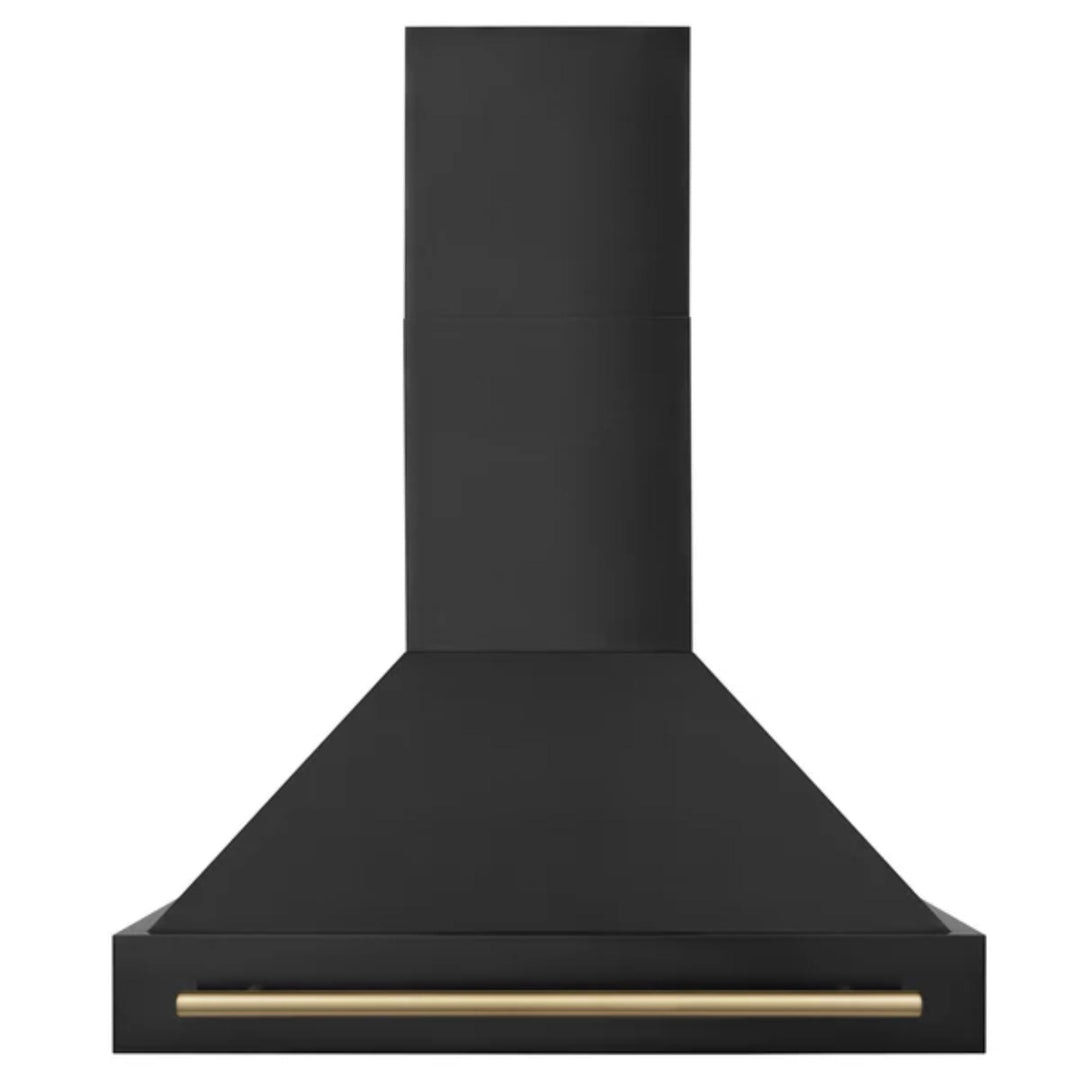 ZLINE Autograph Edition Black Stainless Steel Wall Mount Range Hood with Champagne Bronze Handle