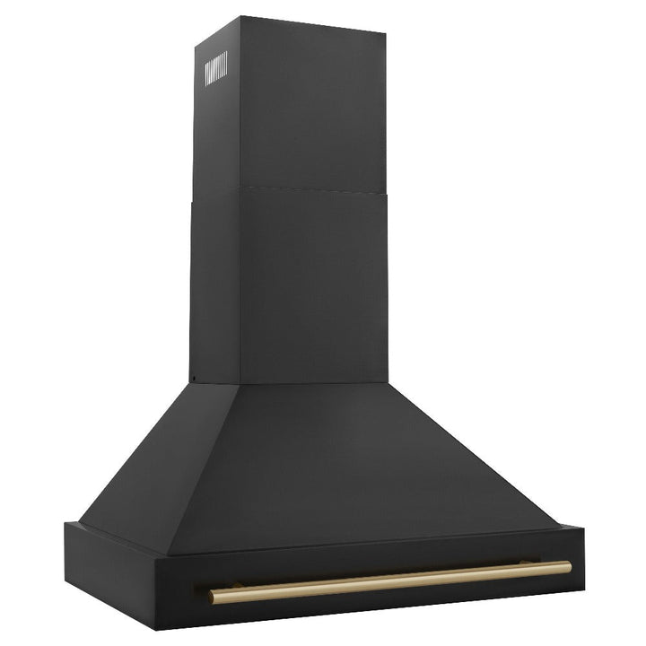 ZLINE Autograph Edition 36 in. Kitchen Package with Black Stainless Steel Dual Fuel Range, Range Hood, Dishwasher and Refrigerator Including Internal Water Dispenser with Champagne Bronze Accents (4AKPR-RABRHDWV36-CB)