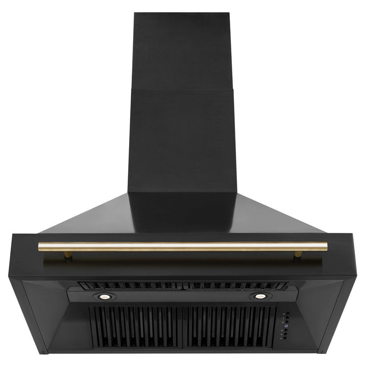 ZLINE Autograph Edition 36 in. Kitchen Package with Black Stainless Steel Dual Fuel Range, Range Hood, Dishwasher and Refrigerator with Polished Gold Accents (4AKPR-RABRHDWV36-G)