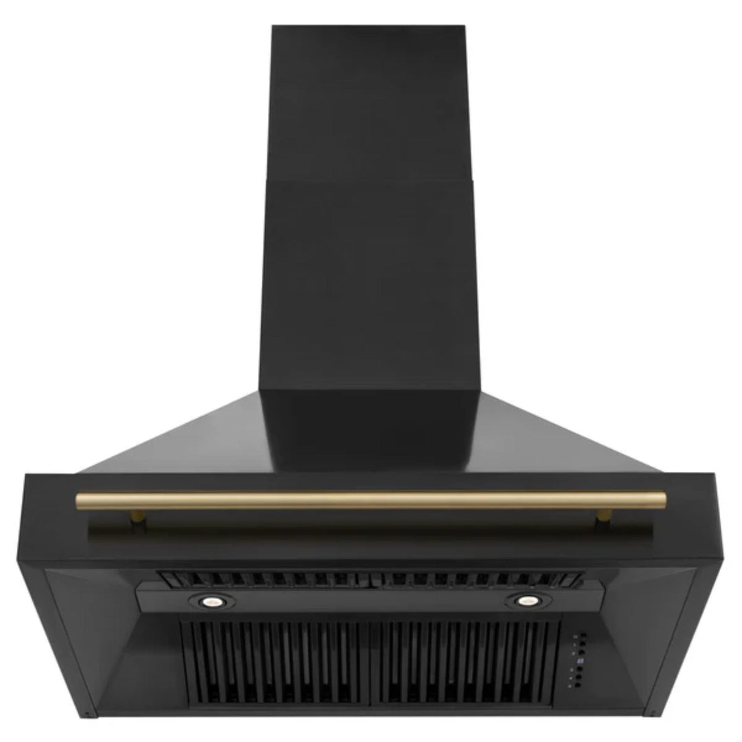 ZLINE Autograph Edition Black Stainless Steel Wall Mount Range Hood with Champagne Bronze Handle