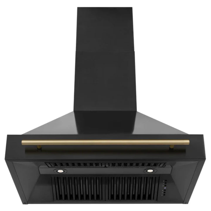 ZLINE Autograph Edition Black Stainless Steel Wall Mount Range Hood with Champagne Bronze Handle