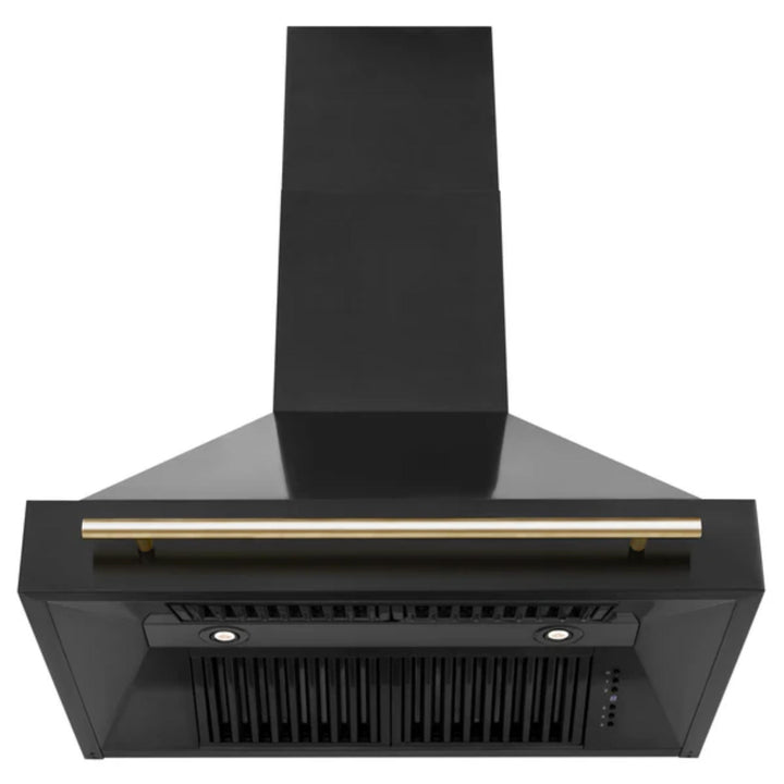 ZLINE Autograph Edition Black Stainless Steel Wall Mount Range Hood with Gold Handle